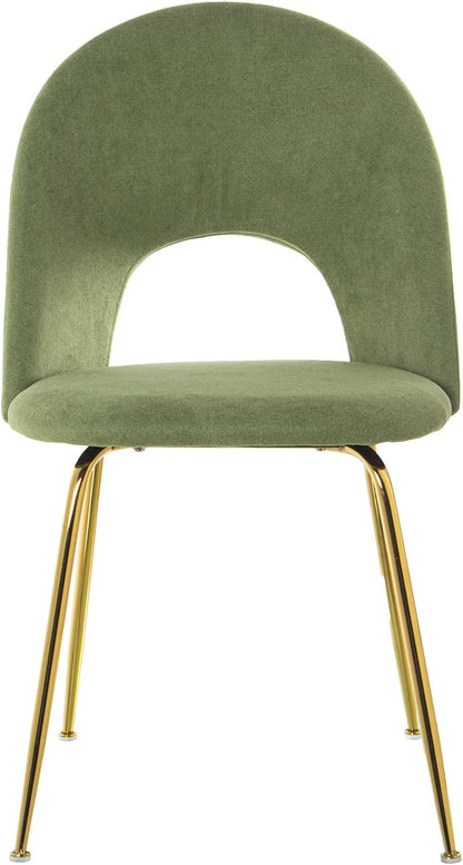 DRW Set van 4 stoelen van fluweel en metaal in groen en goud, 50 x 51 x 86 cm, zitvlak 47 cm