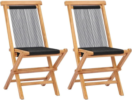 vidaXL Garden chairs collapsible 2 pcs solid teak and rope