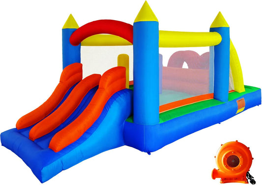 Springkasteel met ventilator, geschikt voor 3 tot 10 jaar springkasteel voor binnen en kinderen, groot springkasteel XXL kinderverjaardag (488 x 240 x 190 cm)