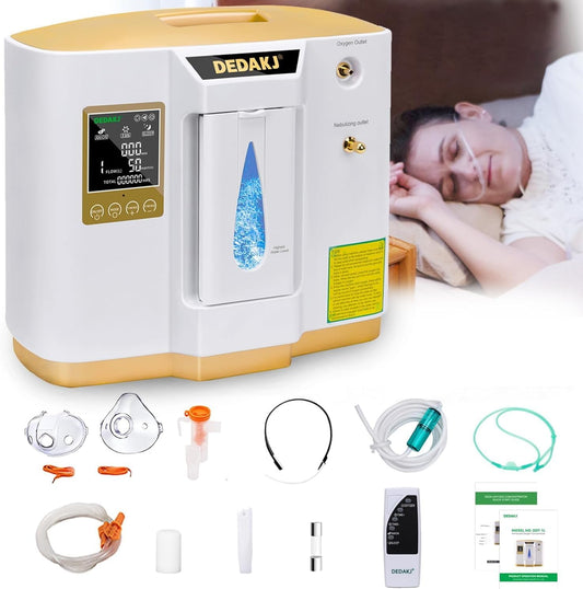 DEDAKJ Oxygen Concentrator 1-7L/min Adjustable Flow, Oxygen Concentrate 93% High Concentration Atomization Function, Oxygen Machine Suitable for Travel Home and Office Use - QUORE