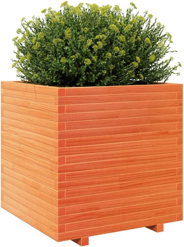 Flower Box Wax Brown 70 x 70 x 72.5 cm Solid Pine Wood Flower Box on Legs Pot with Trellis Planter Patio - QUORE