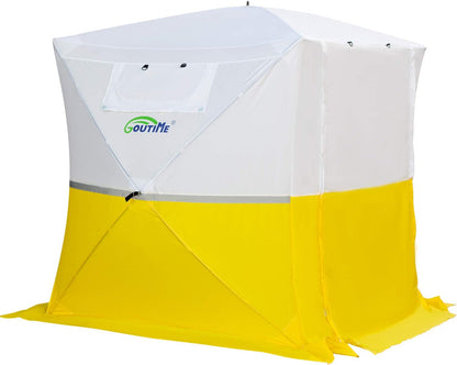 Goutime 2x2m Waterdichte Opvouwbare Camping Barnum,2-3 Personen Kampeertent,vouwtent, montagetent,onmiddellijke installatie,werktent (Wit & Geel)