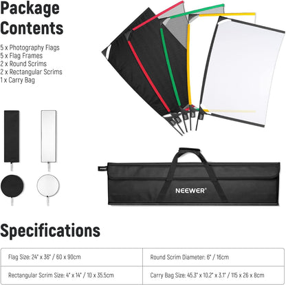NEEWER SF6090F 5-in-1 opvouwbare fotovlaggenset, reflector, lichtmodificator, voor zacht, diffuus en lichteffecten, inclusief draagtas