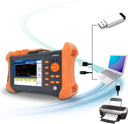 1310/1550nm 32/30dB OTDR 5,6 inch touchscreen reflectometer glasvezel 120 km (74,5 mi) testafstand glasvezel tester met visuele fout locator (VFL) (OTDR32F-T1-B)