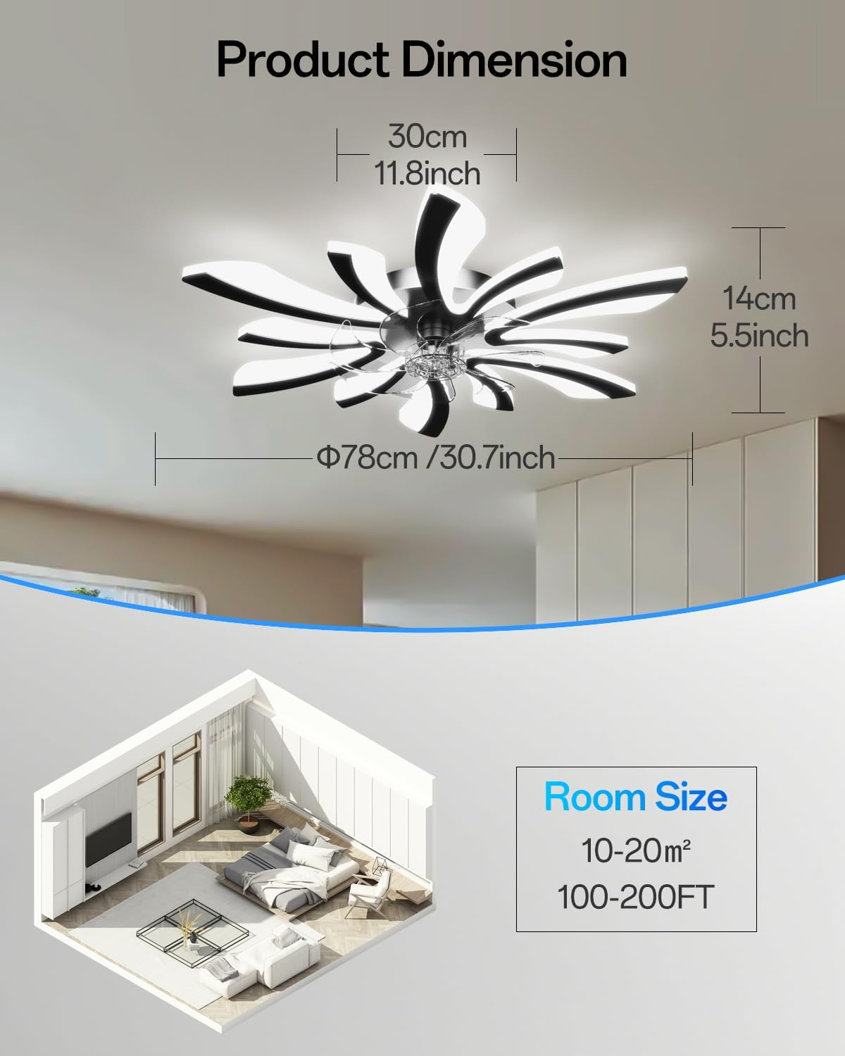 Slimme plafondventilatoren met verlichting, wifi-plafondventilatoren met lampen, compatibel met Alexa Google Home, spraak-/afstandsbediening/app-bediening, dimbaar, gelijkstroommotor, voor
