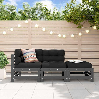 vidaXL 3-piece Lounge set with cushions solid wood grey - QUORE
