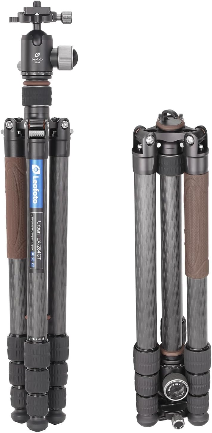 Leofoto - Urban - Carbon Statief met Kogelkop - Max. Hoogte: 166 cm - Eenvoudig te gebruiken - Kogelkop draait 360 graden - LX-284CT + XB-38