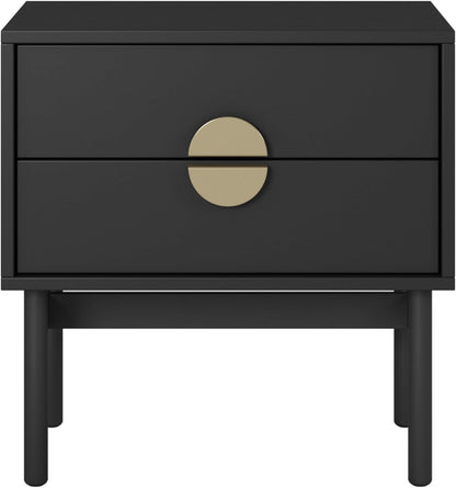 Selsey Nachtkastje Bijzetkast Bijzettafel Nachtkastje 55 cm met 2 laden zwart stalen frame Stoon