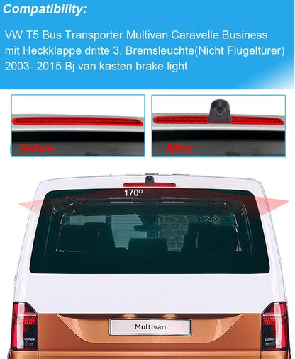 HD Auto 170° Transporter parkeerhulp remlicht achteruitrijcamera met hoek instelbaar, vervanging voor V W Multivan T5 V 5 van/Caravelle V bus bus 7EB 7EJ 7HB 7HA (achteruitrijcamera + 4,3 inch
