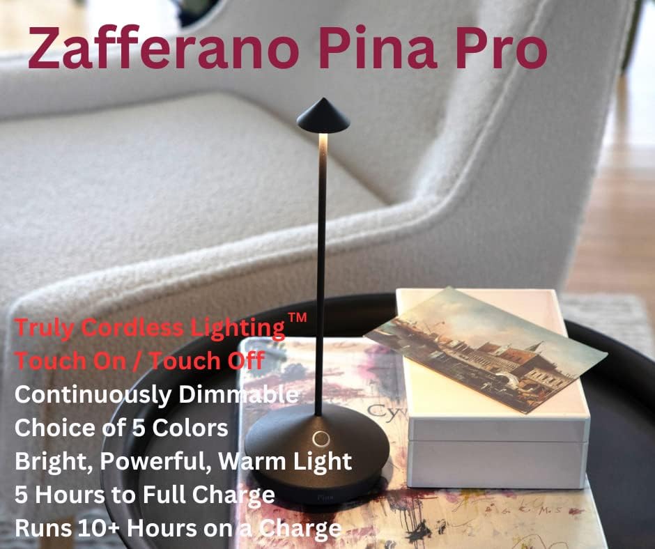 Zafferano Pina Pro, oplaadbare draadloze LED tafellamp, dimmer touch 2700K, IP54 binnen/buiten gebruik, lange levensduur van de batterij, aluminium behuizing, H29cm - Donkergrijs
