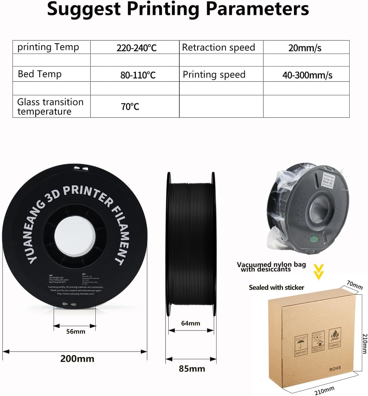 ABS 3D-printerfilament – Filament 3D Printdraad – 3D Printing Draad – Printerdraad ABS – 3D Print Filament Set – 10 Rollen 1,75 mm – Maatnauwkeurigheid +/- 0,03 mm – 1 kg Spoelen Mix Kleuren
