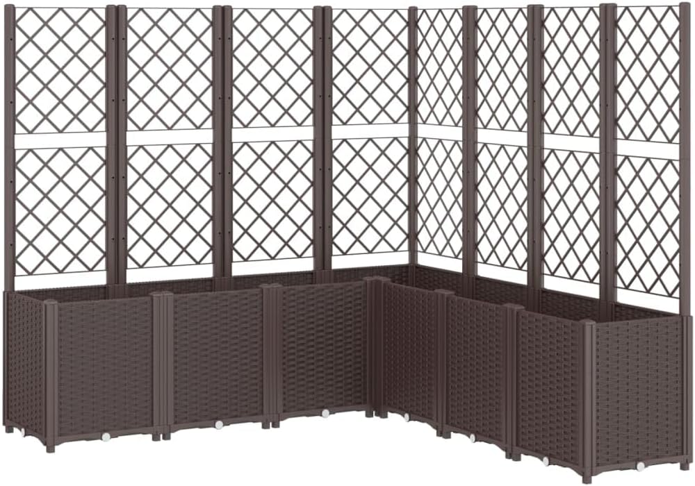 Planter with Trine Grid Brown 160 x 160 x 140 cm PP Plant Bed Raised Planter for Vegetables Flowers Succulents Garden Bed Planter for Garden Patio - QUORE