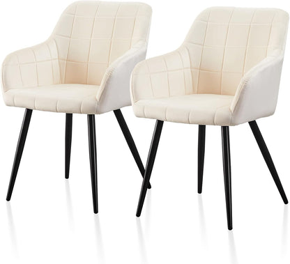 TUKAILAi Cream Velvet Eetkamerstoelen Set van 2, Gestoffeerde Leisure Keuken Counter Stoelen met Rugleuning en Metalen Poten, Occasionele Woonkamer Tub Stoelen voor Lounge Restaurants Receptie