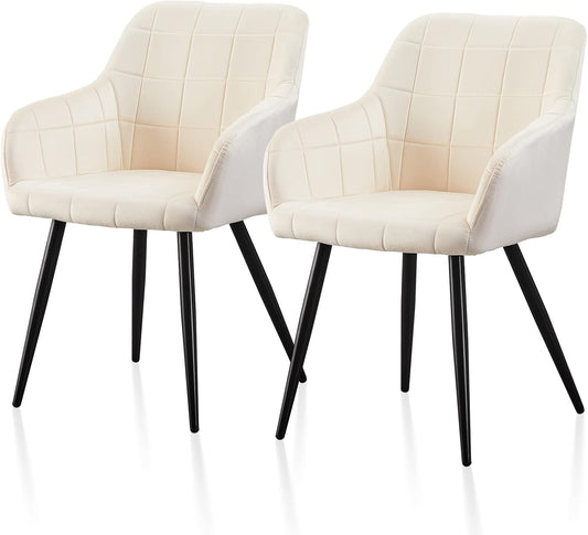 TUKAILAi Cream Velvet Eetkamerstoelen Set van 2, Gestoffeerde Leisure Keuken Counter Stoelen met Rugleuning en Metalen Poten, Occasionele Woonkamer Tub Stoelen voor Lounge Restaurants Receptie