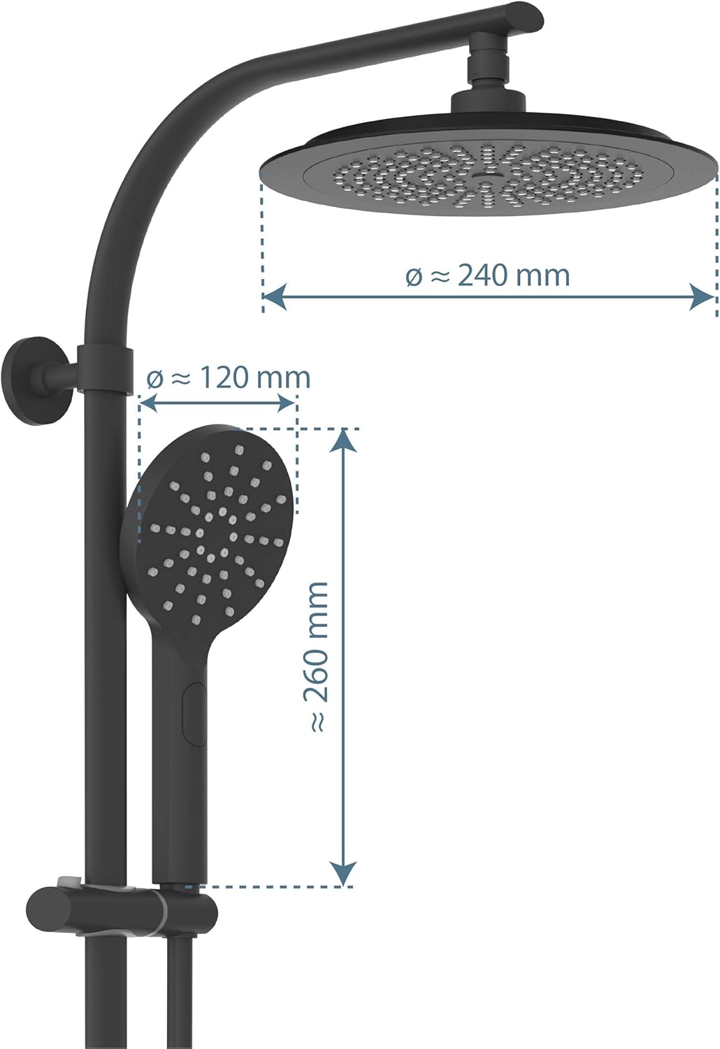 Douchekolom – Douchepaneel – Thermostaatkraan – Regendouche – Handdouche – 24 cm Regendouche – Veiligheids-Kinderslot 38 °C