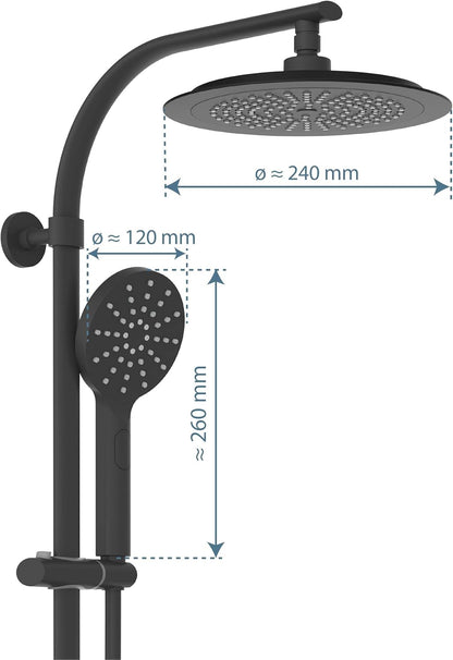 Douchekolom – Douchepaneel – Thermostaatkraan – Regendouche – Handdouche – 24 cm Regendouche – Veiligheids-Kinderslot 38 °C