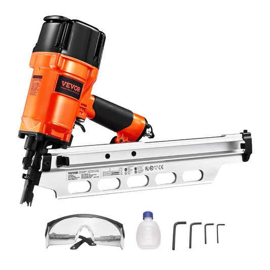 VEVOR Table nail, compressed air nail machine for round head frame, complete from 50 to 90 mm, 21 degrees, double relaxation mode and depth adjustment without tools