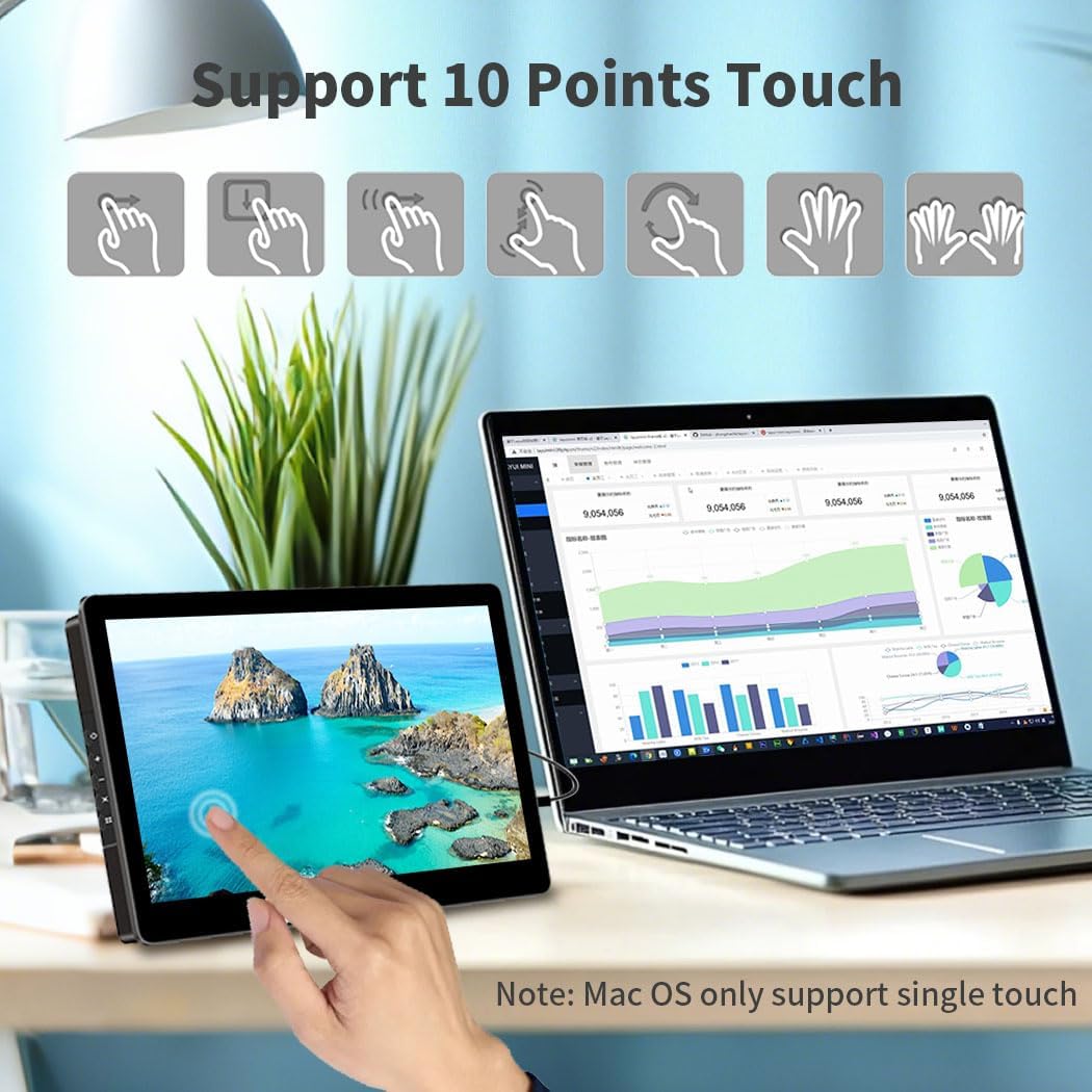 10.1 Inch Touch Screen Mini Monitor, IPS 1280×800 USB-C HDMI Portable Secondary Display with Stand and Speaker, USB C for PC Laptop Grater PI AIDA64 STEM DIY - QUORE