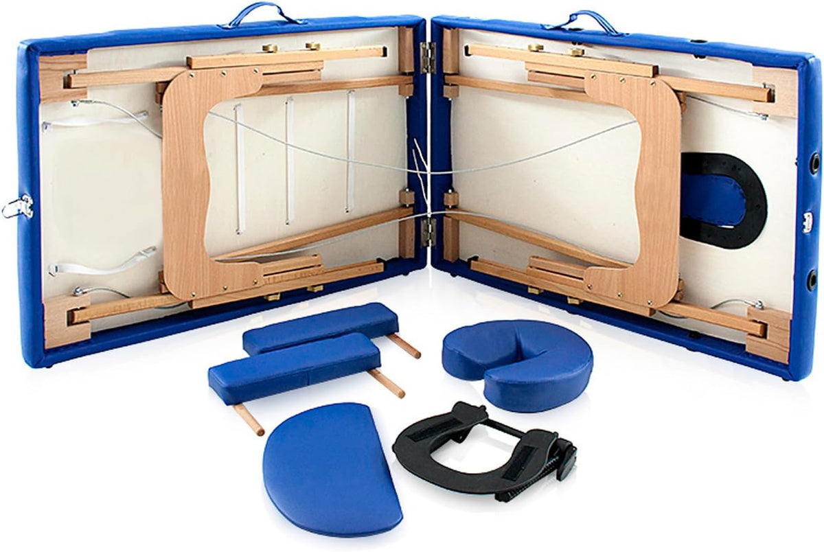 QUIRUMED Opvouwbare massastoel van hout Easy, kleur zwart, 182 x 60 cm, kunstleer, draagbaar, gemakkelijk afneembare kop, gezichtsgat, in hoogte verstelbaar, tot 120 kg