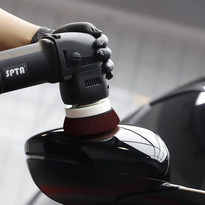 SPTA Polijstmachine, 9 mm, 750 W, excentrisch, snelheid 2500-5500 tpm, 80 mm polijstschijf, polijstspons, polijstpad, zijgreep