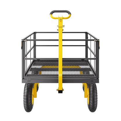VEVOR Handcart 116.8 x 76 x 43 cm Transport Trolley Garden Trolley Tool Trolley 2-in-1 Hand Trolley with 13-Inch All-Terrain Tyres, Removable Mesh Side Panels and 180° Swivel Handle