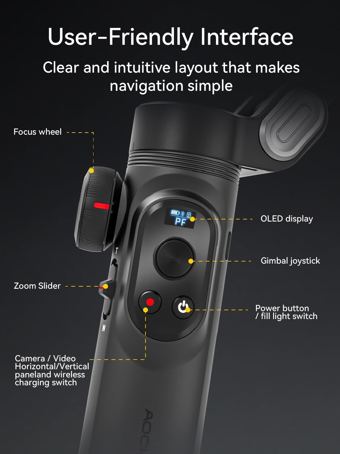 AOCHUAN Gimbal Stabilizer voor iPhone, Gimbal w/AI Vision Sensor voor Face Tracking, 3-assige telefoonstabilisator w/draadloos opladen voor vlog-opname, compatibel met iPhone/Android-Smart AI XPro