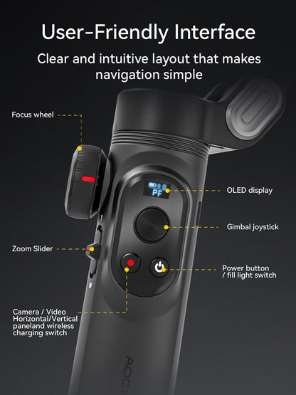 AOCHUAN Gimbal Stabilizer voor iPhone, Gimbal w/AI Vision Sensor voor Face Tracking, 3-assige telefoonstabilisator w/draadloos opladen voor vlog-opname, compatibel met iPhone/Android-Smart AI XPro