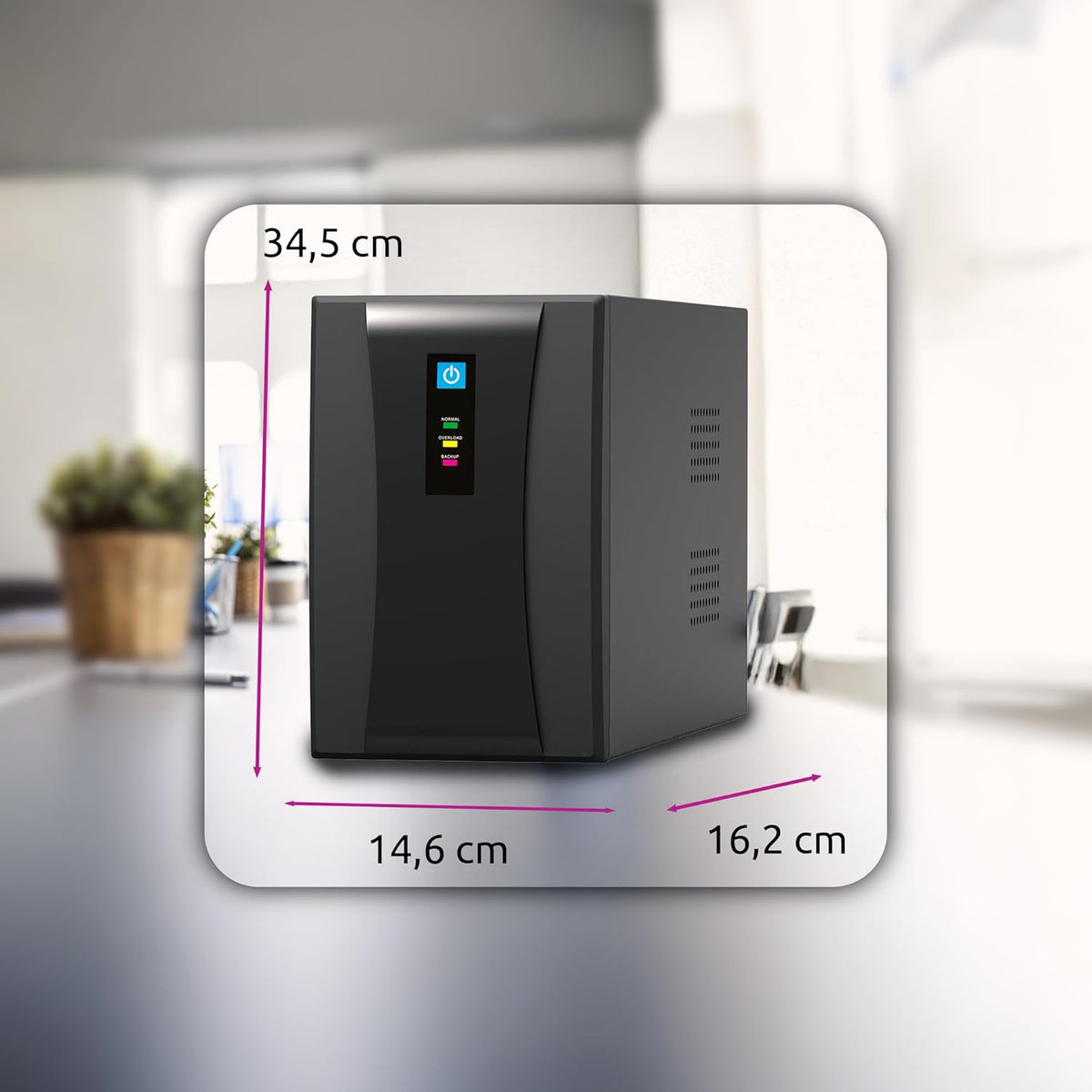 Ononderbroken UPS 1200 VA Line Interactive Melchioni MK | Bescherming tegen blackout en spanningsschommelingen, 2 batterijen 12 V, geaarde stopcontacten, ideaal voor pc, router, DVR, NVR