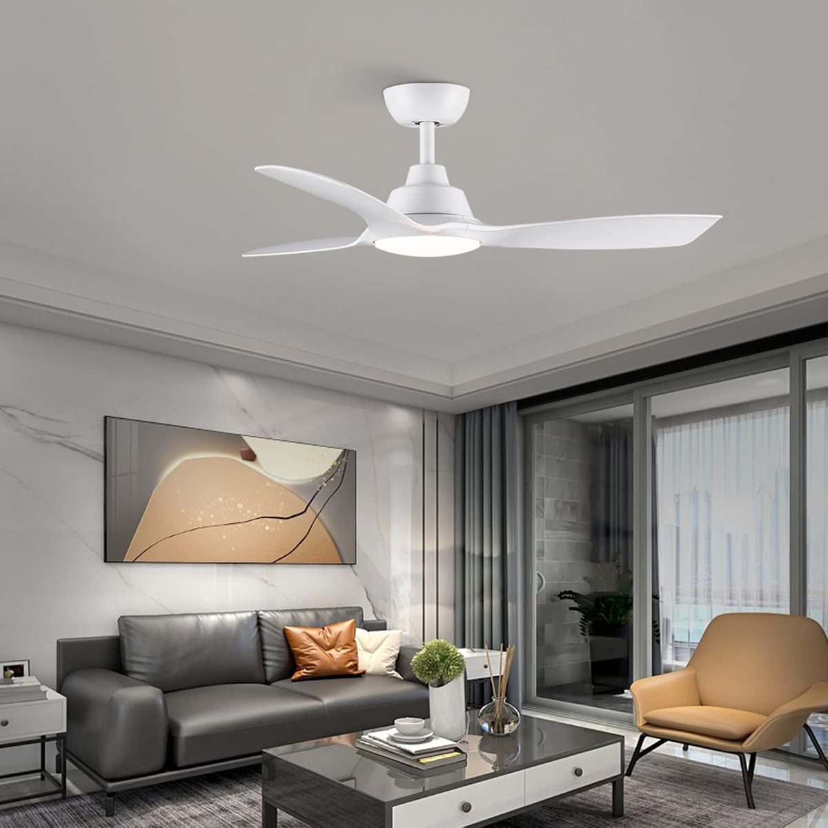 CJOY Plafondventilator met licht en afstandsbediening, 107 cm, wit, plafondventilator, dimbaar, DC, 6 snelheden, 3CCT-geheugen, slaapmodus, voor slaapkamer/woonkamer