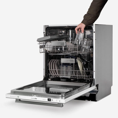 UNIVERSALBLUE White glass dishwasher, semi-black, 60 cm, 5 washing programs, 12 services