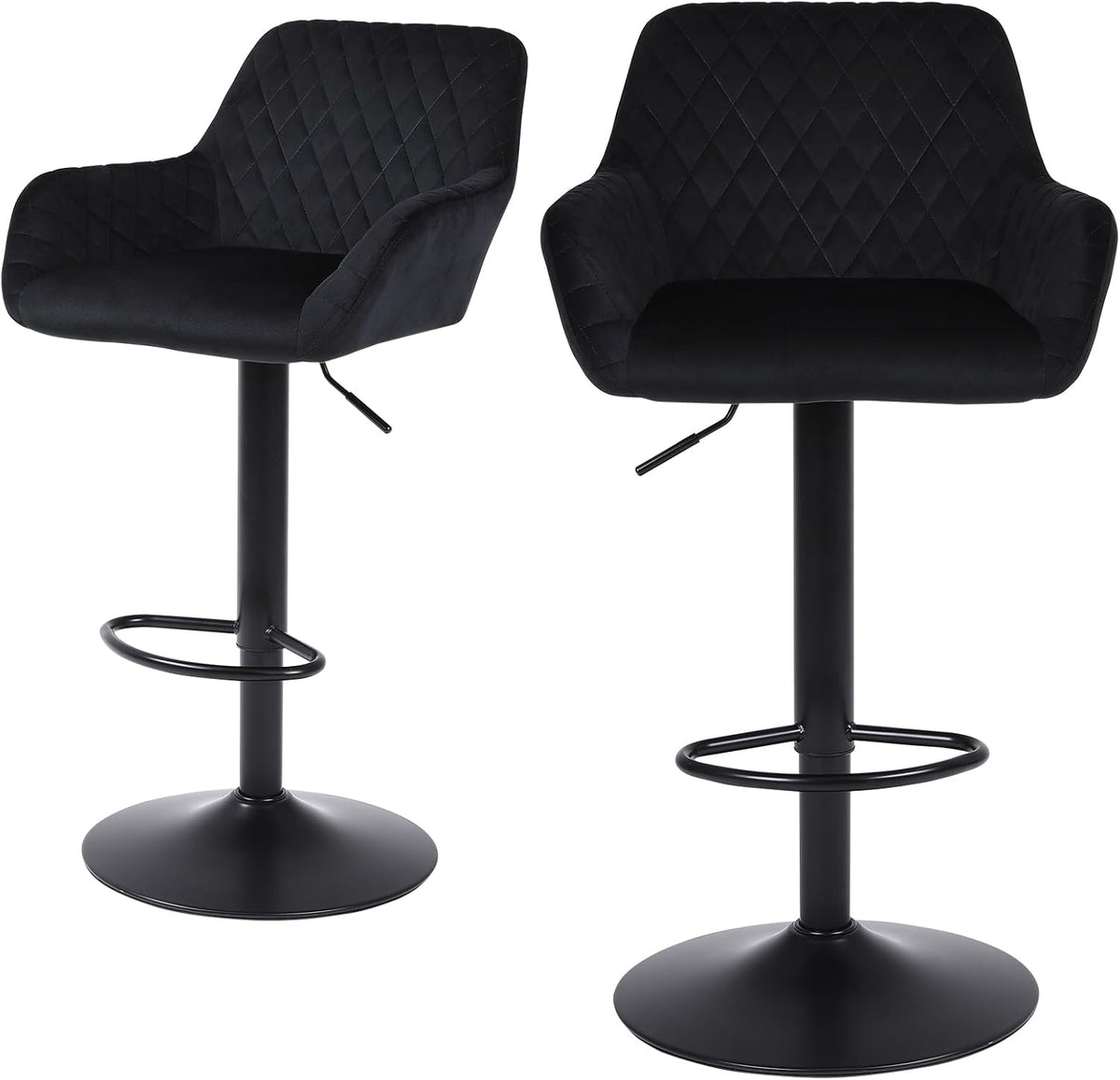 ralex-chair Barkruk, set van 2, in hoogte verstelbare draaibare barkruk van fluweel, ontbijt-eetkruk met rugleuning en armleuning voor bar, toonbank en keuken, zwart