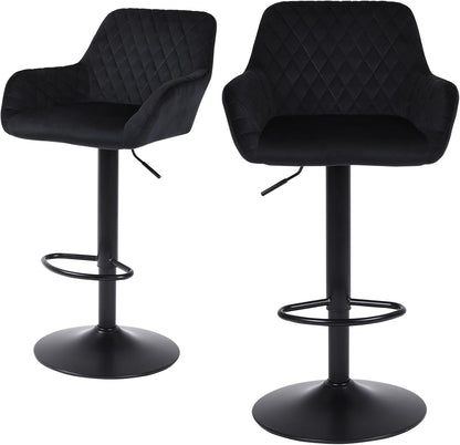 ralex-chair Barkruk, set van 2, in hoogte verstelbare draaibare barkruk van fluweel, ontbijt-eetkruk met rugleuning en armleuning voor bar, toonbank en keuken, zwart