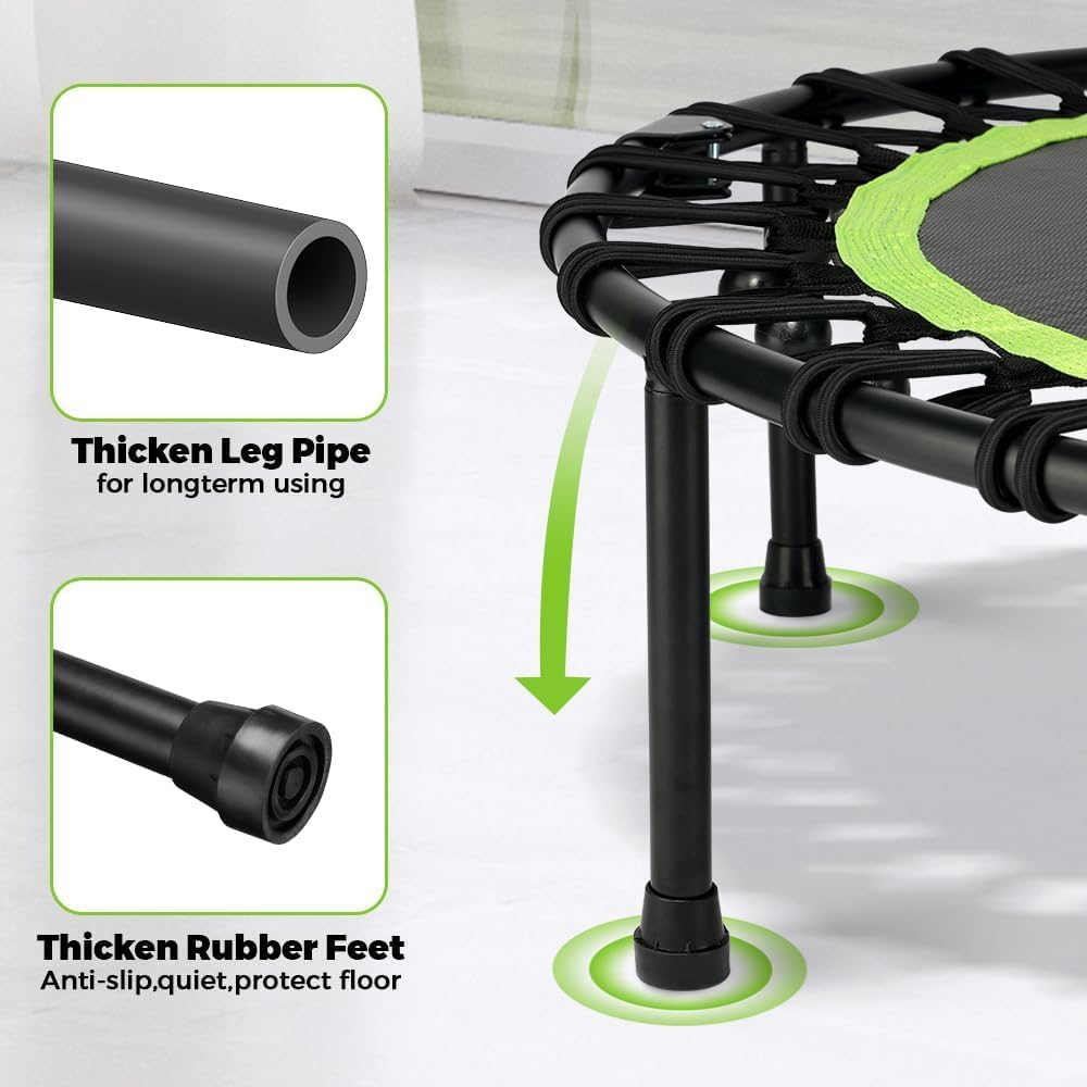 Trampoline – Opvouwbare Trampolinespringer – Fitness Rebounder – Indoor Buitenspeelgoed – Trainingsapparaat – Compact Draagbaar – Stabiel & Stil – Verstelbare Handrail & 8mm Elastische Bungeekoorden - QUORE