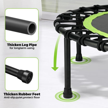 Trampoline – Opvouwbare Trampolinespringer – Fitness Rebounder – Indoor Buitenspeelgoed – Trainingsapparaat – Compact Draagbaar – Stabiel & Stil – Verstelbare Handrail & 8mm Elastische Bungeekoorden - QUORE