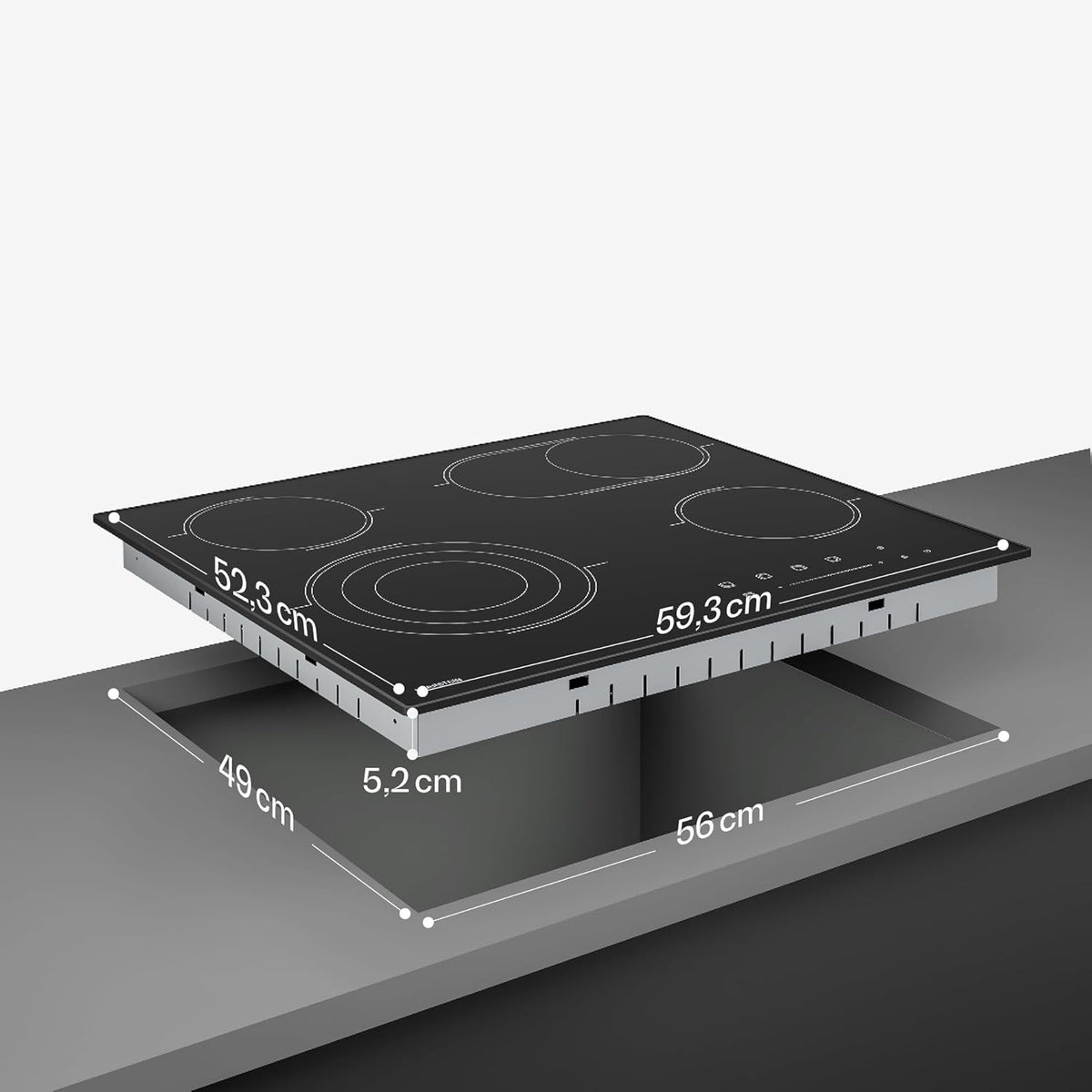 Klarstein Keramische kookplaat, 60 cm, 4 zones, 6700 W, touch-slider, timer en kinderbeveiliging, restwarmte-indicator, elektrische kookplaat voor moderne keukens