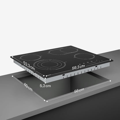 Klarstein Keramische kookplaat, 60 cm, 4 zones, 6700 W, touch-slider, timer en kinderbeveiliging, restwarmte-indicator, elektrische kookplaat voor moderne keukens