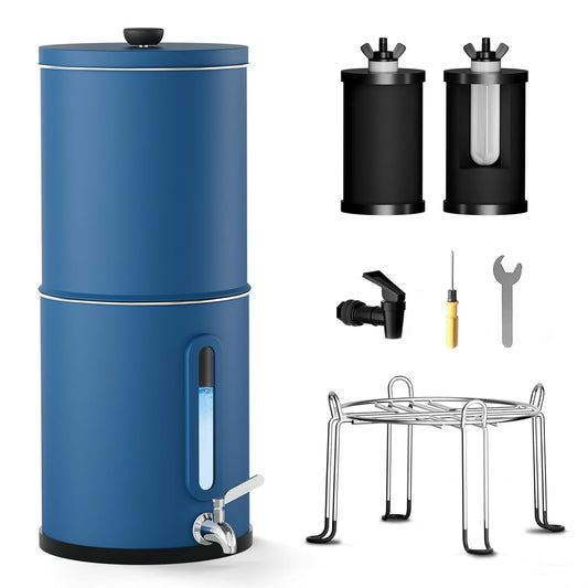 Zwaartekracht Waterfiltratiesysteem – Waterfiltersysteem – Waterfilter Systeem – Aanrecht Waterfilter – Drinkwaterfilter – 2,25 Gallon / 8,5 Liter – Waterniveauvenster, 18/8 Roestvrijstalen Behuizing