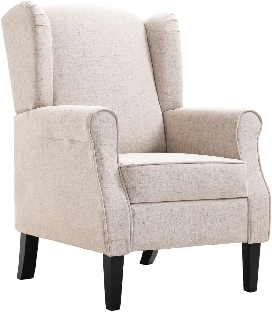 Fauteuil Beige Stof – Loungestoel – Televisiestoel – Relaxstoel – Bureaustoel – Stevig Eikenhout Frame – Zacht Gevoerd Zit- en Rugkussen