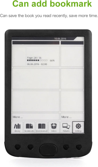 E-Book Reader 6, Niet-verblindende en Oogvriendelijke E-reader HD-touchscreen E-Ink-technologie, Ingebouwde 8GB ROM en 32GB TF-kaartuitbreiding