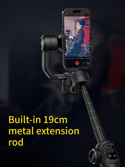 AOCHUAN Gimbal Stabilizer voor smartphone, 3-assige industriestandaard gimbals w/360 ° rotatie, telefoonstabilisator ingebouwde verlengstang, professionele gimbal w/vullicht voor iPhone/Android-Smart