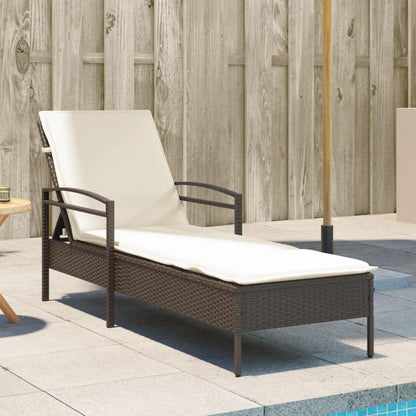 Sun Lounger with Cushion, Poly Rattan, Brown, 63 x 200 x 81 cm, Garden Lounger, Outdoor Pool Lounger, Sun Lounger, Garden Lounger, Beach Chair, 368300 - QUORE