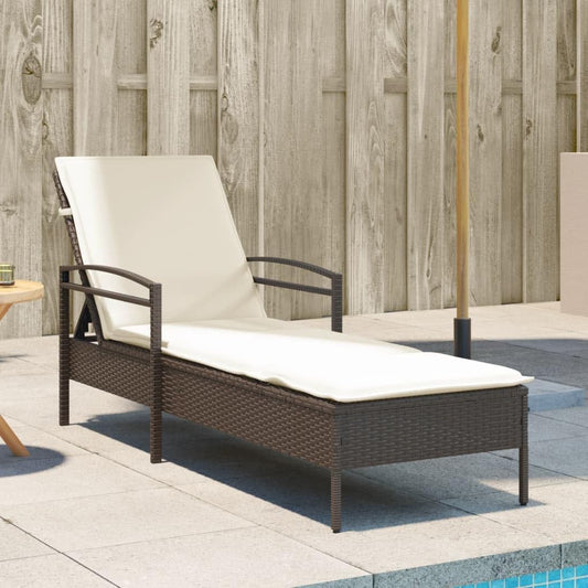 Sun Lounger with Cushion, Poly Rattan, Brown, 63 x 200 x 81 cm, Garden Lounger, Outdoor Pool Lounger, Sun Lounger, Garden Lounger, Beach Chair, 368300 - QUORE