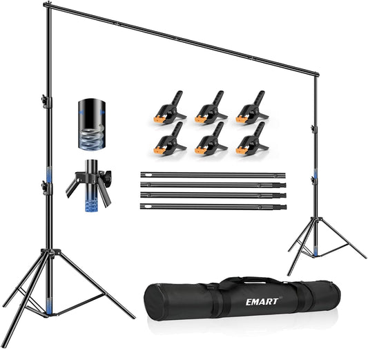 EMART Foto Achtergrondstandaard 3 X 3.6M, Verstelbaar Achtergrondsysteem Fotografie met 6 Achtergrondklemmen en Draagtas voor Fotostudio, Portret, Product, Video, Feest, Bruiloft
