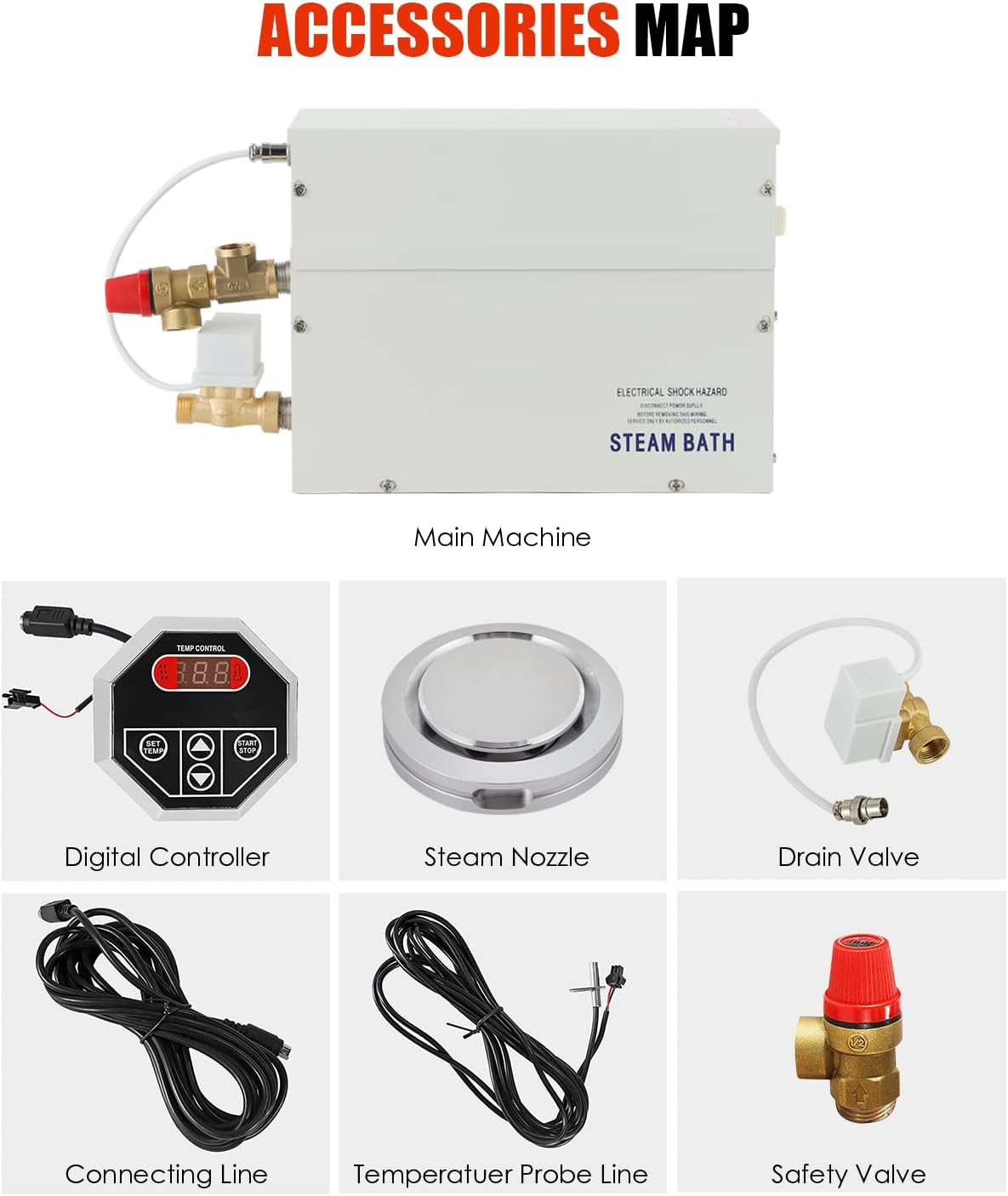 CGOLDENWALL 3 kW stoomgenerator 220 V thuis, ideaal voor sauna/douche/bad/spa, met automatische afvoer, digitale led-regelaar 35-55 °C, voor het verwarmen van ruimtes van 3 m³