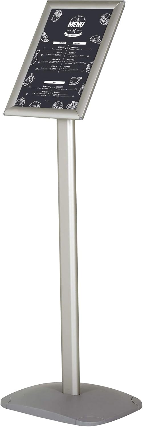 Menubord DIN A3 – Infostandaard – Vloerstandaard – Presentatiestandaard – Posterhouder – Zilverkleurig aluminium premium design – 120 cm totale hoogte, staand en liggend gebruik