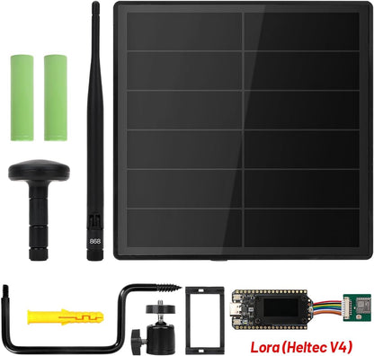 KEEPTEEN D5L Mesh Core Solar LoRa Kits, Mesh Tracker Node Repeater, 5 W zonnepaneel Bult in Heltec ESP32 V4 Lora Modules Board met Mushroom GPS/868MHz antenna WiFi Bluetooth 5200mAh batterij