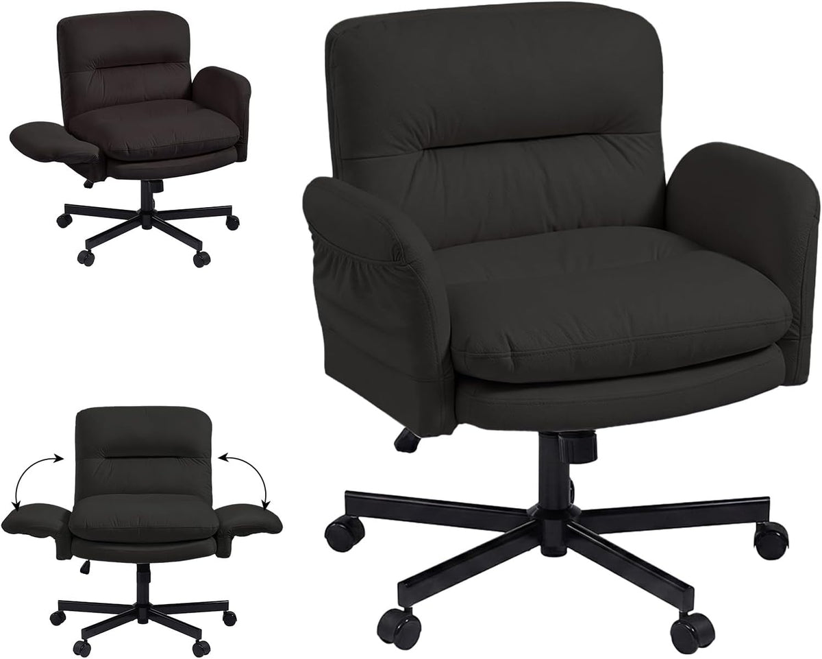 Bestier Bureaustoel met gevoerde zitting, in hoogte verstelbare armleuningen, draaistoel met wielen voor thuiskantoor, commode, make-uptafel, zwart
