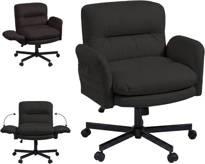 Bestier Bureaustoel met gevoerde zitting, in hoogte verstelbare armleuningen, draaistoel met wielen voor thuiskantoor, commode, make-uptafel, zwart