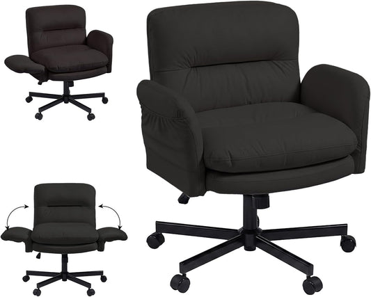 Bestier Bureaustoel met gevoerde zitting, in hoogte verstelbare armleuningen, draaistoel met wielen voor thuiskantoor, commode, make-uptafel, zwart