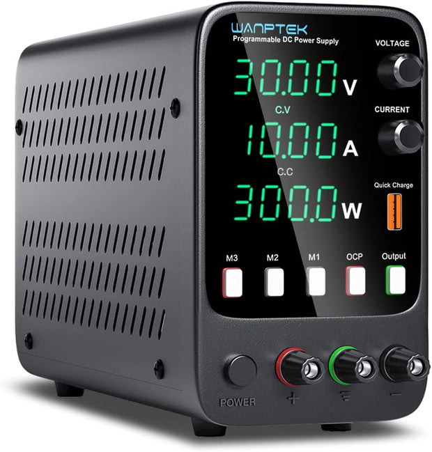 Instelbare DC-Voeding - 30V - 10A - 300W - Variabele Schakelfunctie en 4-cijferig LED-Display - Gestabiliseerde voeding - Spanningsregelaar schakelaar - QUORE
